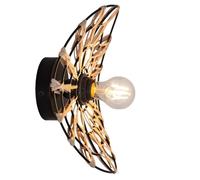Applique murale - SAMPA - Flora - Métal noir - Rotin naturel - Compatible LED E27