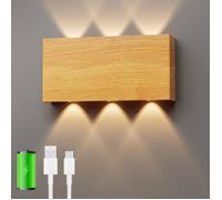 Applique murale sans fil AIMOONSA 5200mAh - USB-C, dimmable, 3 températures, magnétique, couleur bois, LED intégrée