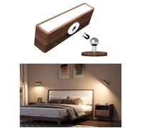 Applique murale sans fil rechargeable USB-C 4000mAh - Bois, 360° rotative, LED dimmable tactile
