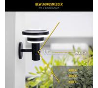 Applique murale solaire LED "NORA", lampe pour l'extérieur de style moderne, en métal et en plastique, de couleur noire, hauteur de 18,3 cm, diamètre de 0 cm, avec platine LED, variateur intégré, inte