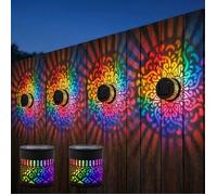 Applique murale solaire Mandala, 2 pièces, sept couleurs changeantes, projecteur décoratif d'extérieur, lampe de clôture en métal