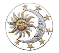 Applique Murale Soleil Lune en Fer Forgé, Ornement Suspendu | Décoration Extérieure Jaune, Balcon et Jardin, Couleur Vive, Finition Résistante