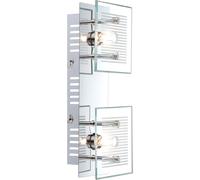 Applique murale spot lampe spot lumière couloir, 2 ampoules, plaque de verre blanc rayé chrome, 2x LED 350Lm 3000K blanc chaud, LxlxH 25x10x7,5cm