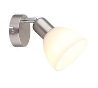 Applique murale, spot, nickel mat, verre opale, LED E14, H 12,5 cm