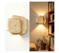 Applique murale style japonais travertin jaune, lampe pierre naturelle | Applique câblée en travertin G9, luminaire d'intérieur 3000K for chambre à coucher, salon, hall d'entrée, couloir