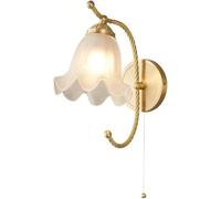 Applique Murale Style Vintage français pour Chambre à Coucher, avec Abat-Jour en Verre dépoli en Forme de Fleur et chaînette à Tige en cuivre doré. Éclairage E14 à intensité variab