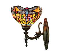 Applique Murale Tiffany, 20 cm, Style Rustique Victorien Antique, Libellule, vitrail Tiffany, idéale pour Chambre, Couloir ou Salon, Lampe Murale E27 d'inspiration champêtre