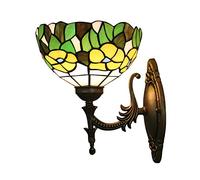 Applique Murale Tiffany, Style Rustique Victorien, Motif Roses, tournesols et Tulipes colorés, en vitrail, idéale pour Salle de Bain ou Couloir, Douille E27.