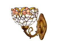 Applique Murale Tiffany, Style Victorien Rustique, 20 cm, Motif Floral Orange et Vert, vitrail Liaison, Douille E27, idéale pour Chambre, Salle de Bain, Couloir ou Salon.