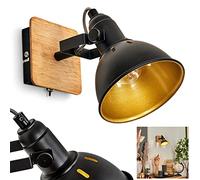 Applique murale Tina en métal/bois noir/chrome/or/naturel, lampe réglable au design rétro/vintage, effet de lumière et interrupteur marche/arrêt sur le boîtier,1 ampoule E14, ampoule(s) non incluse(s)