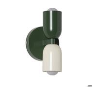 Applique Murale TWIN Vert et Crème Double Éclairage Haut et Bas, Base Verte, Métal, 2 Douilles E27