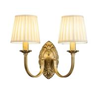 Applique Murale Vintage à Double tête en Laiton avec Abat-Jour Tissu plissé Blanc - Luminaire Classique for Chambre Coucher, Salon, Couloir et décoration d'hôtel