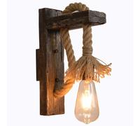 Applique Murale Vintage Corde De Chanvre Applique Murale Base En Bois Abat-Jour En Maille De Fer Luminaire Rétro Éclairage Mural Décoratif pour Loft Restaurant Couloir Salon Couloir