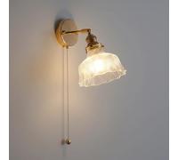 Applique Murale Vintage En Laiton Avec Abat-Jour Plissé En Verre Transparent, Culot E27 Et Interrupteur À Chaînette, Luminaire Décoratif Industriel Câblé Pour Chambre, Bureau, Salon, Table de Chevet
