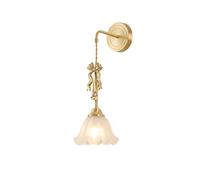 Applique Murale Vintage Française En Laiton, Élégante Lampe Murale Finition Dorée Avec Abat-Jour Tulipe En Verre Dépoli, Éclairage D'Appoint Orné D'Un Nœud En Ruban, Douille E27 Pour Une Chambre Roman