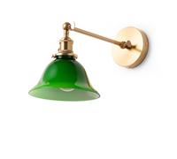 Applique murale vintage verte « BANQUI » - Bras réglable 27 cm - Abat-jour en aluminium et verre doré vieilli - E27 - Style industriel rétro pour chambre, salon, bureau, restaurant