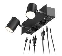 ledscom.de Applique murale WAIKA, 2 flammes, interrupteur, noir, 2 prises, USB-C, USB-A, 2x GU10 max. 15W