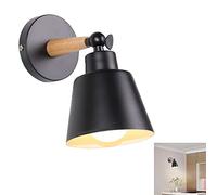 Applique Nordique en Bois Applique de Chevet Applique Murale en fer Industrielle en Métal Luminaires Moderne E27 Lampe LED Bougeoir pour Couloir enfants Chambre Bar Salle à Manger, Noir
