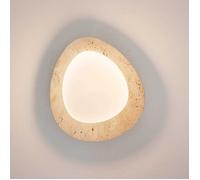 Applique ou plafonnier rond LED en travertin beige avec diffuseur blanc - Nyméria