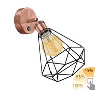 Applique RETRA interrupteur bronze mat rond cage-écran + ampoule LED or max.