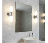 Applique Salle de Bain Double IP44 pour Miroir - Luminaire Mural 2xE14 en Métal Chromé et Verre Opalin DUOLIA