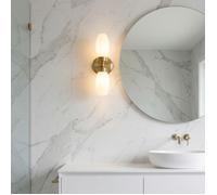 Applique Salle de Bain Double IP44 pour Miroir - Luminaire Mural 2xE14 en Métal Doré et Verre Opalin DUOLIA