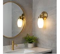 Applique Salle de Bain IP44 pour Miroir - Luminaire Mural E14 Max 20W en Métal Doré et Verre Opalin MINORA