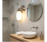 Applique Salle de Bain IP44 pour Miroir - Luminaire Mural E14 Max 20W en Métal nickel et Verre Opalin MINORA