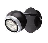 Applique spot mural en métal chromé spot LED orientable, spot mobile, design anneau noir, 1x LED 3W 250 lm blanc chaud, H 11,5 cm