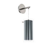 Eglo Applique murale intérieure Pinto Textil, luminaire d’intérieur en | métal nickel mat, verre transparent et tissu gris, lampe de salon et de couloir en textile, douille E27