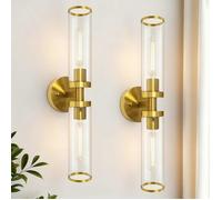 Appliques murales dorées, appliques de salle de bain avec verre transparent, lot de 2, appliques décoratives dorées brossées