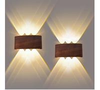Appliques Murales LED Up Down 2 Pièces 6W 3000K Blanc Chaud IP65 Étanche Alliage d'Aluminium avec Finition Bois Luminaire Éclairage