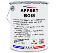 Appret Bois - Codeve Bois/RAL 9010 - Blanc pur - 5L - Intérieur/extérieur - Pour Bloquer La Porosité D'un Fond En Bois Pour Une Belle Finition.