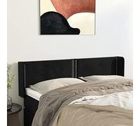 Appui-tête d'oreille velours noir 147x16x78/88 cm avec hauteur réglable, pieds en bois, support dorsal pour lire et regarder la télévision, tête de lit avec instructions de montage.