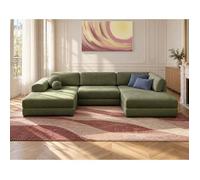 Bestmobilier - April - Canapé panoramique en U 7 Places Convertible avec Coffre en Tissu, Vert Sauge