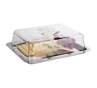 APS 00067 Foodbox environ 25 x 19 cm, hauteur 7cm capot, acier inoxydable, emballés individuellement avec capuche, avec des inserts de couleur