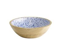 APS 1051 Bol Mango, en bois de manguier, revêtement intérieur en résine époxy, Ø 24 cm, 1,1 l, saladier, Blanc/Bleu