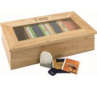 APS Germany Boîte à thé 11575 en bois (rubberwood) 4 compartiments avec fenêtre brun clair