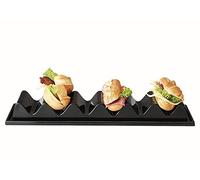 APS 11887 Présentoir à Snacks/Plateau à Snacks - 3 Compartiments, 29 x 19 cm, Hauteur 6,5 cm, polystyrène, Noir, avec rainure pour jus et poignée encastrée, fabriqué en Allemagne