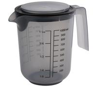 APS 30072 Gobelet mélangeur avec couvercle - Gobelet doseur avec graduations pour liquides (l/ml), sucre (g) et farine (g) - Volume : 1 l - Diamètre : 12,5 cm - Hauteur : 16 cm - Passe au