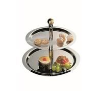 APS 33238 Etagère FINESSE, 2 niveaux, diamètre 38/32 cm, hauteur 30 cm, 18/0 acier inoxydable, poignée boule en laiton