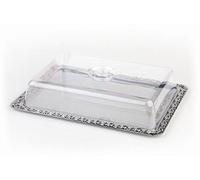 APS 38202 Plateau avec couvercle, 42 x 31 cm, hauteur 8 cm, acier inoxydable 18/0, couvercle en polystyrène, lavable au lave-vaisselle, fabriqué en Allemagne
