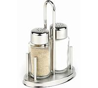 APS 40310 Menage CLASSIC, 10,5 x 6,5 cm, hauteur 16 cm, Set comprenant : salière et poivrière, support en acier inoxydable