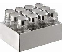 APS 40504 Set de 12 saupoudreuses en verre avec couvercle en acier inoxydable, 4 x 4 x 10 cm, couvercle à 13 trous