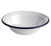 APS 40647 Bol « ENAMELWARE », bol à sauce, à snacks, bol à muesli, 0,45 litre, Ø 16,5 cm, hauteur 4,5 cm, tôle d'acier émaillée, blanc avec bord bleu