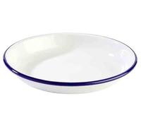 APS 40663 Assiette creuse « ENAMELWARE », assiette à soupe, Ø 24 cm, hauteur 3,5 cm, tôle d'acier émaillée, blanche avec bord bleu