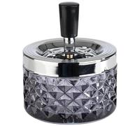APS 568 Cendrier rotatif "PUSH", Ø 9,5 cm, hauteur 11 cm, avec fermeture à baïonnette, verre, métal chromé, dark grey, brillant