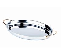 APS 60270 Plat de service, 26,5 x 19,5 cm, hauteur 3 cm, acier inoxydable poli, poignées en acier inoxydable doré