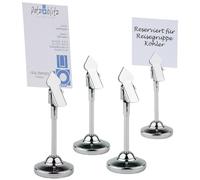 APS 70 Lot de 4 porte-cartes de table, porte-cartes, porte-photos, avec 20 cartes d'inscription blanches (9 x 5,5 cm), Ø 4 cm, hauteur 10 cm, acier inoxydable poli miroir