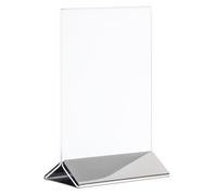 APS 71523 Porte-cartes, porte-menus, présentoir de table, présentoir publicitaire, 21 x 7 cm, hauteur 32 cm, acrylique avec socle en acier inoxydable, compatible avec le format DIN A4